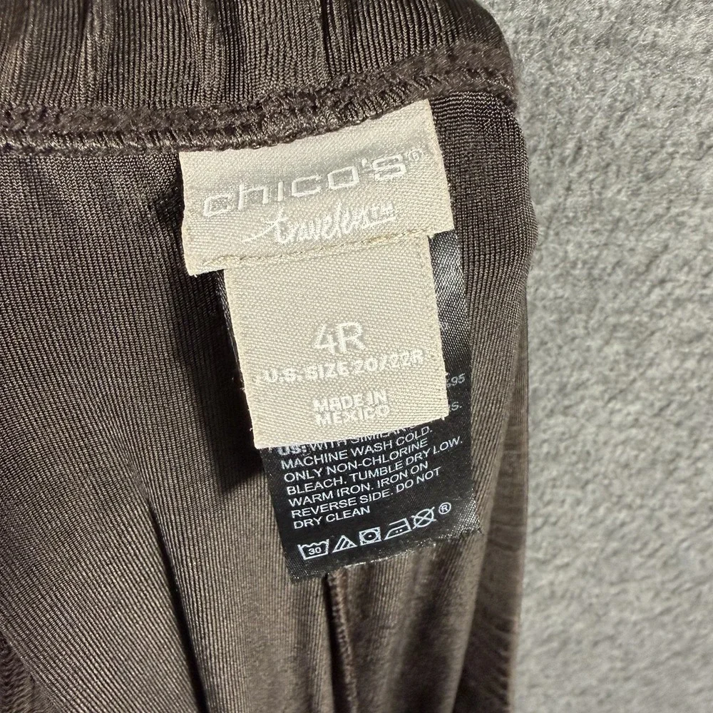 Chico's Travelers Pants SZ 4 or XXL Chocolate Brown Slinky Elastic Waist No Iron